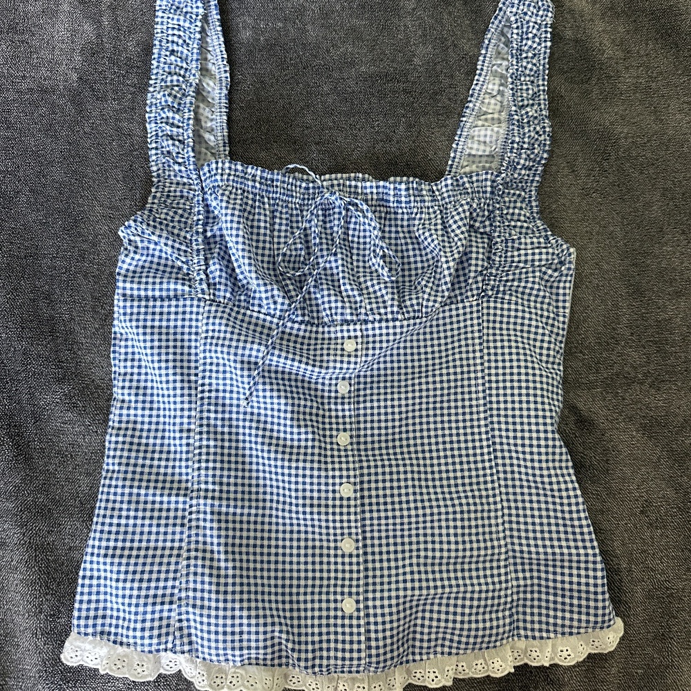 VS Pink x Frankie's Bikinis Blue & White Gingham Tank SMALL